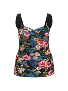 Floral tank top with black straps on a white background