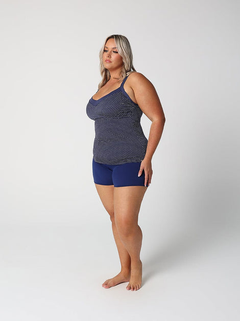 Chlorine Resistant Navy & White Dots Underwire Tankini Top