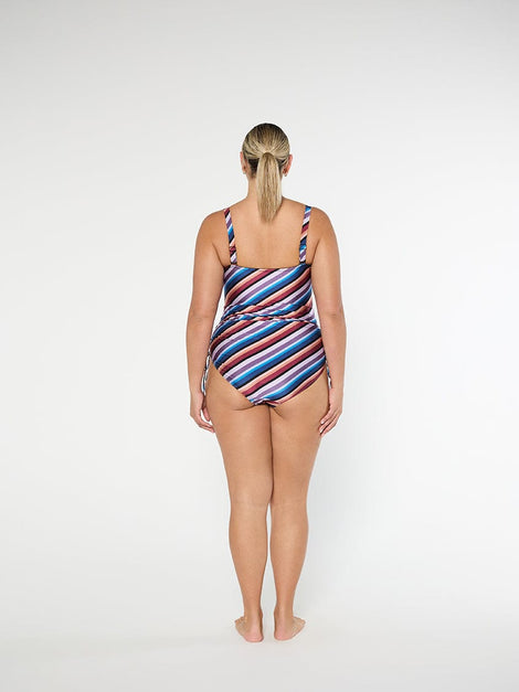 Metallic Stripe Side String Bandeau One Piece