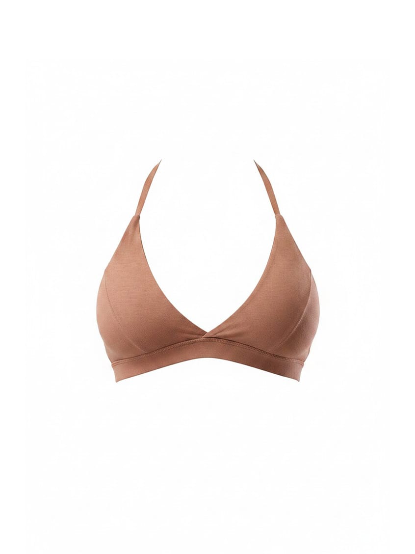 Brown bralette top on a white background