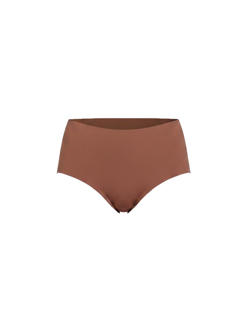 Brown high-waisted bikini bottom on a white background