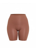 Brown high-waisted shorts on a white background