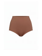 Brown high-waisted bikini bottom on a white background