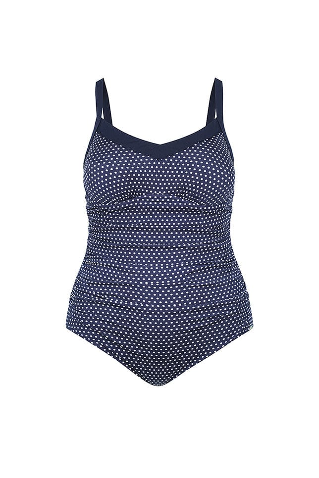 Ghost mannequin navy and white dots underwire one piece
