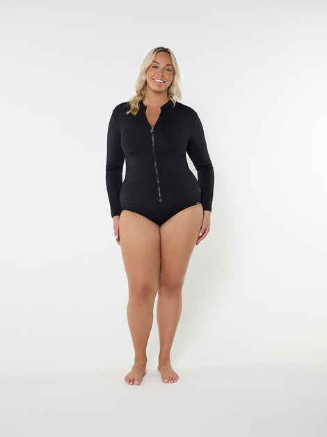 Chlorine Resistant Plain Black Long Sleeve Rash Vest