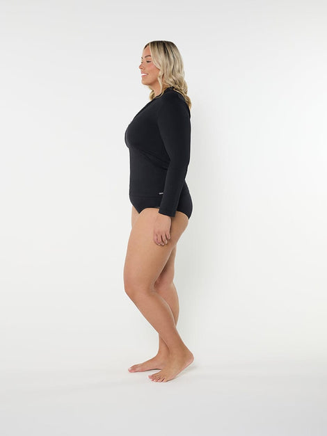 Chlorine Resistant Plain Black Long Sleeve Rash Vest