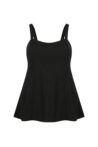 Chlorine Resistant Black Wide Strap Panelled Swim Dress