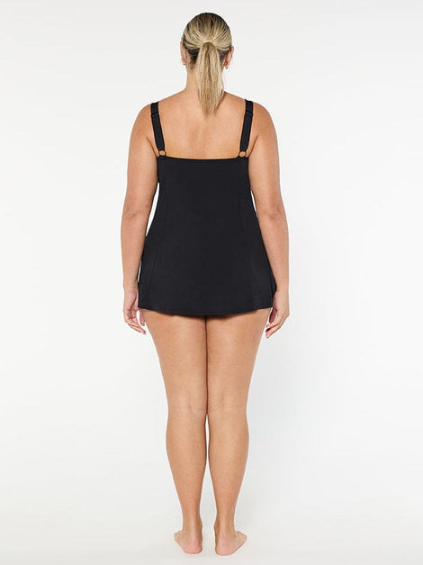 Chlorine Resistant Black Wide Strap Swim Dress - NO PANT