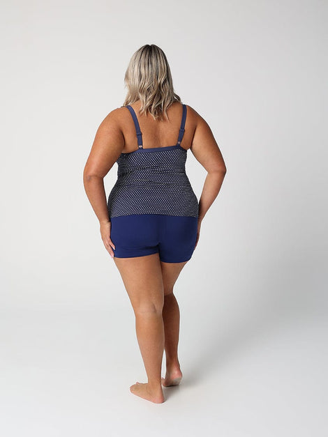 Chlorine Resistant Navy & White Dots Underwire Tankini Top DD/E