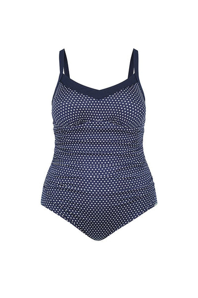 Ghost mannequin navy and white dots underwire one piece