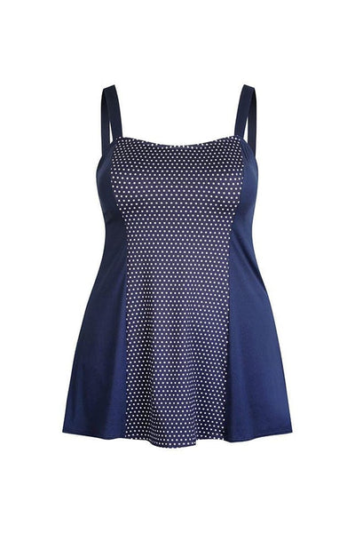 Ghost mannequin navy and white dots swim dress