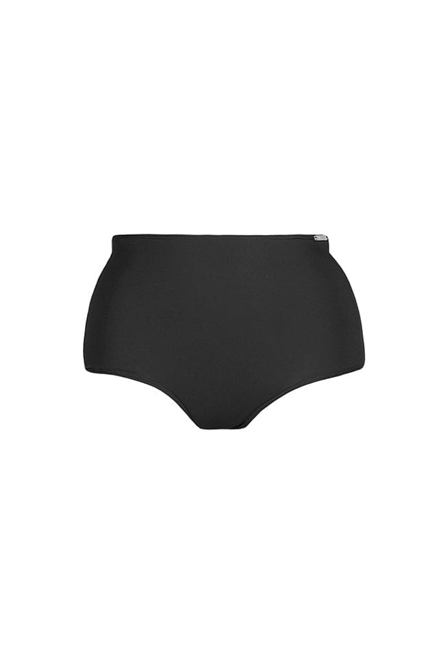 ghost mannequin image of a black high waisted swim pant 