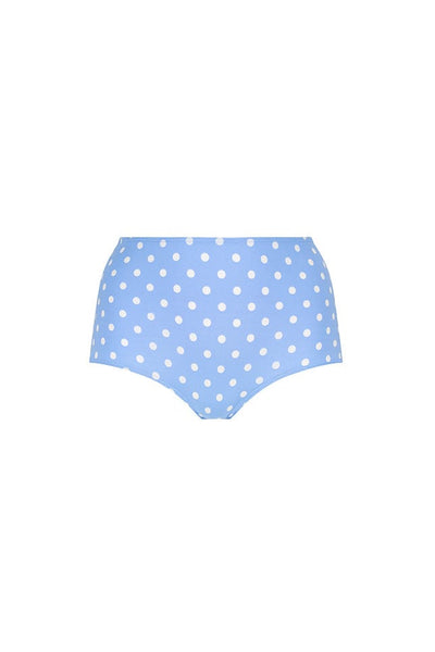 High waist bikini pant for curve women in blue and white spot