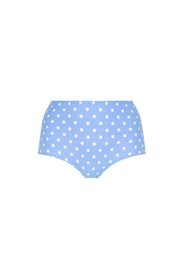 High waist bikini pant for curve women in blue and white spot