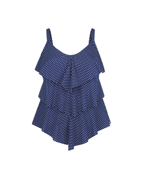 Chlorine Resistant Navy & White Dots 3 Tier Tankini Top