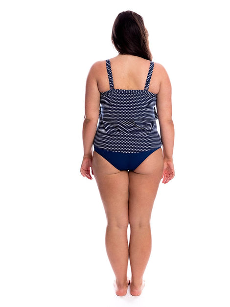 Chlorine Resistant Navy & White Dots 3 Tier Tankini Top