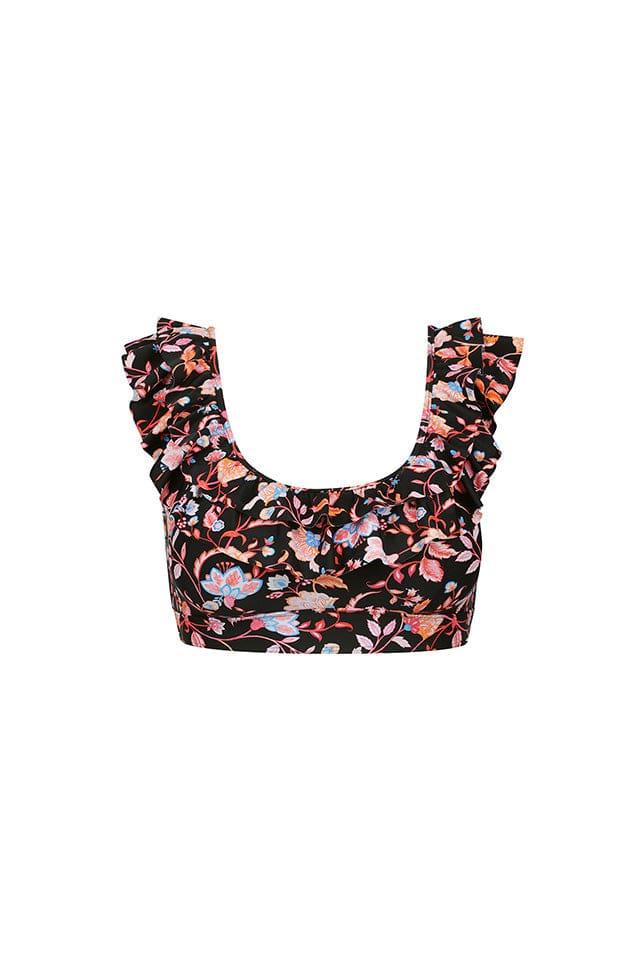 Ghost mannequin black and pink floral frill bikini top