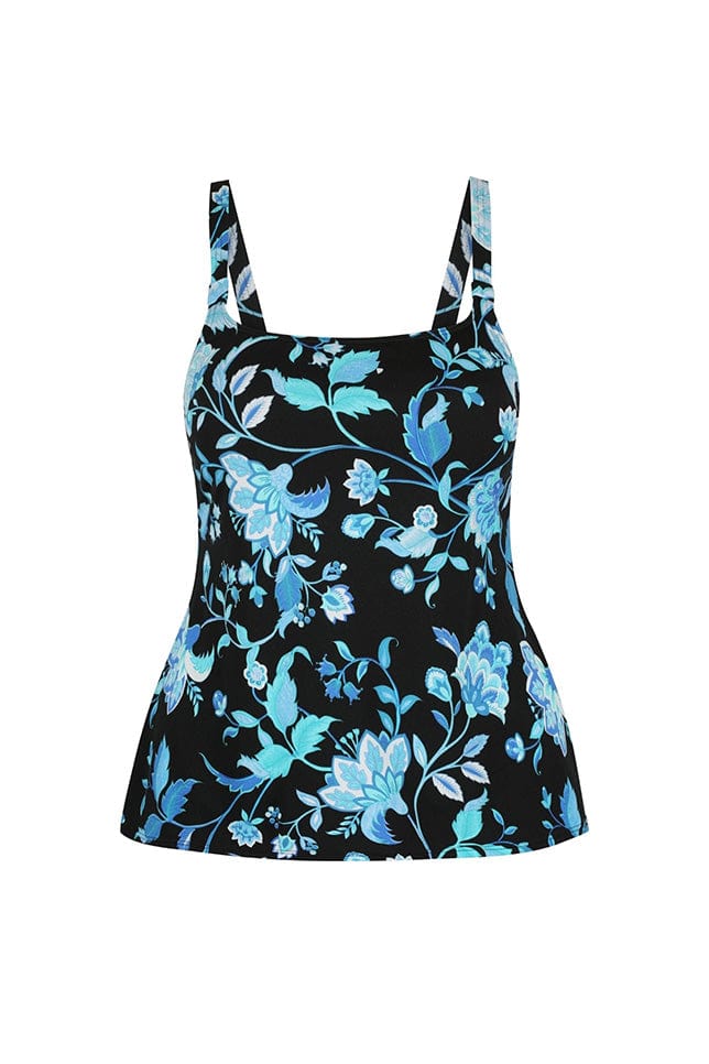 Ghost mannequin black and blue floral tankini