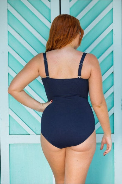 Honey Comb Navy Twist Front Bandeau One Piece