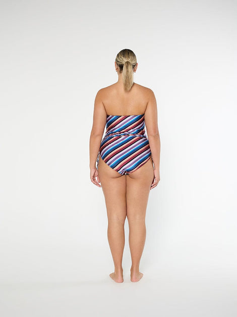 Metallic Stripe Side String Bandeau One Piece