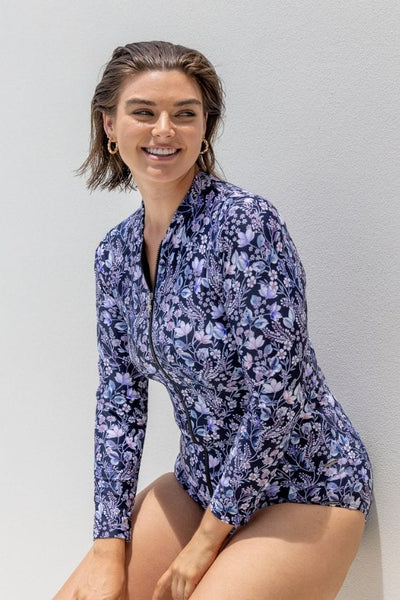 Curve woman wearing a cute long sleeve rashie australia