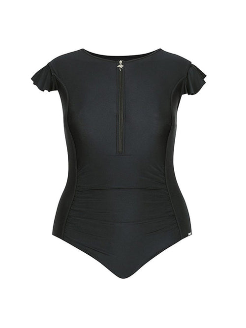Ghost mannequin black frill sleeve one piece