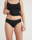 Black lace lingerie set on a plain background