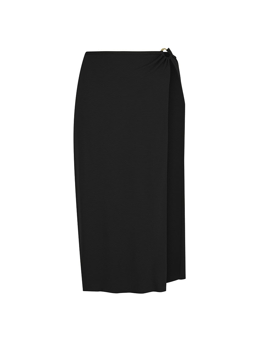 Black skirt with a side slit on a white background