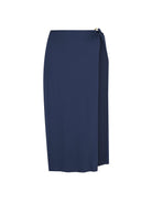 honey comb textured navy maxi skirt with buckle and split