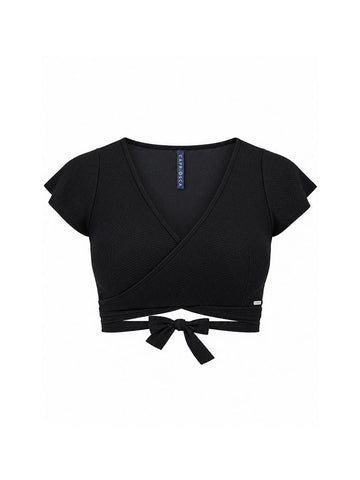 Black Honey Comb Wrap Crop Top