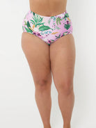 Floral high-waisted bikini bottom on a white background