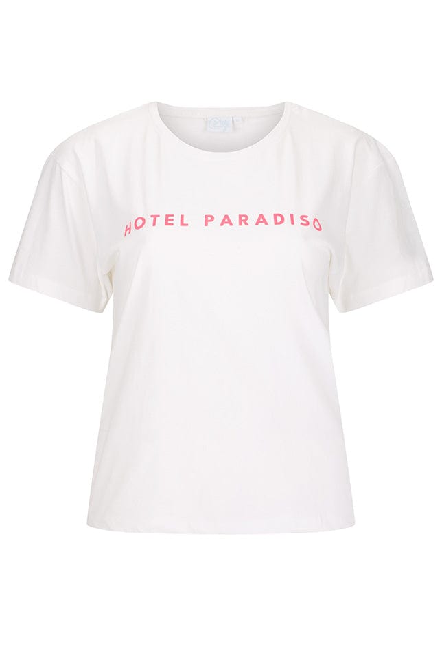 White t shirt with bright pink writing for curve women