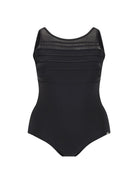 ghost mannequin black mesh high neck one piece