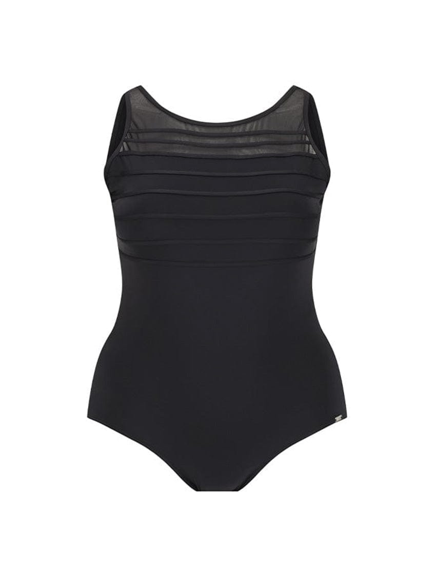 ghost mannequin black mesh high neck one piece