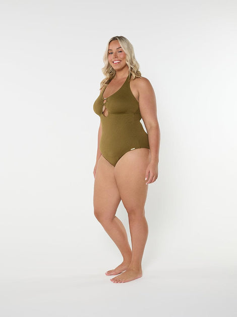 Honey Comb Zanzibar Halter Ring One Piece