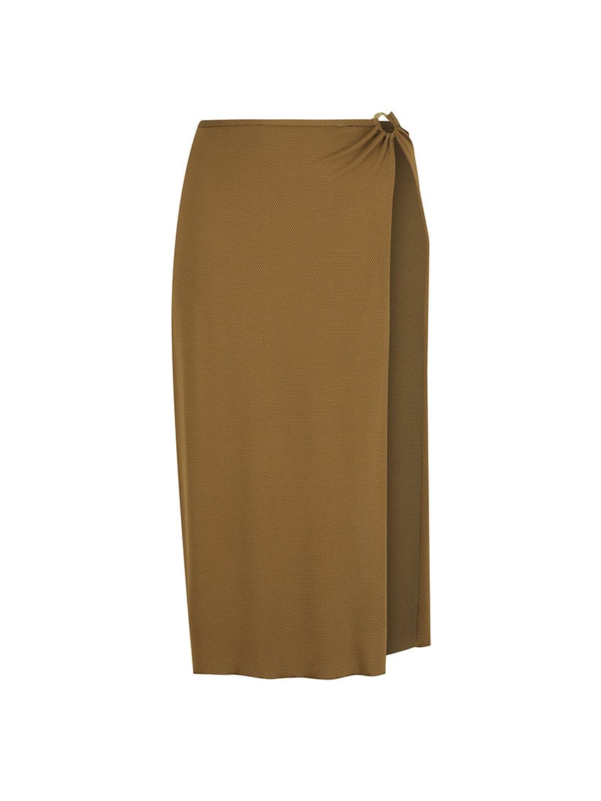 Ghost mannequin of khaki cover up skirt with side split