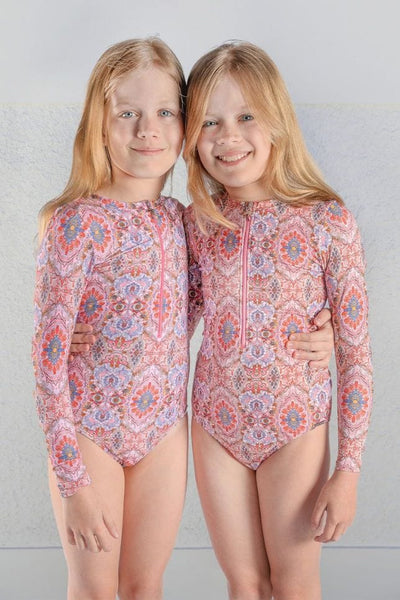 Amalfi pink kids pattern long sleeve swimsuit