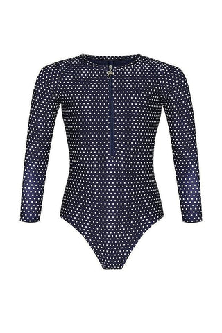 Navy & White Dots Long Sleeve Kids One Piece