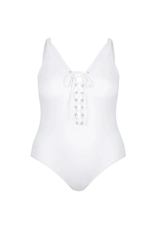 Lace Up One Piece White