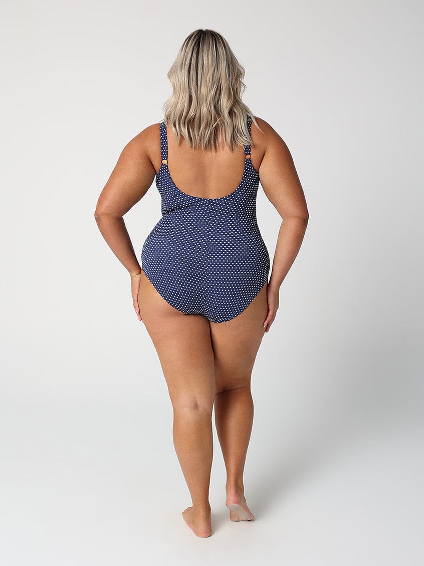Chlorine Resistant Navy & White Dots Tank One Piece