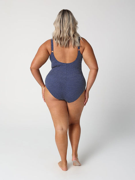 Chlorine Resistant Navy & White Dots Tank One Piece