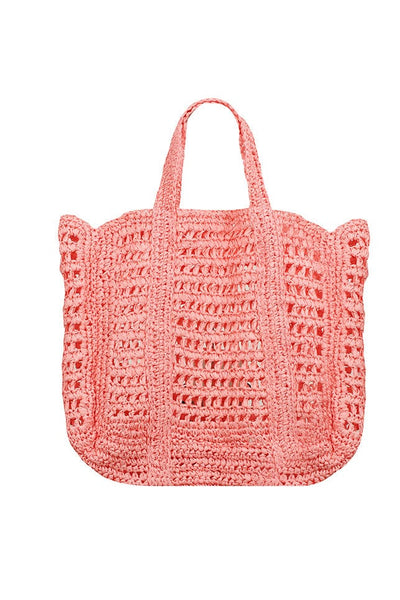 Large woven beach bag in peach colour