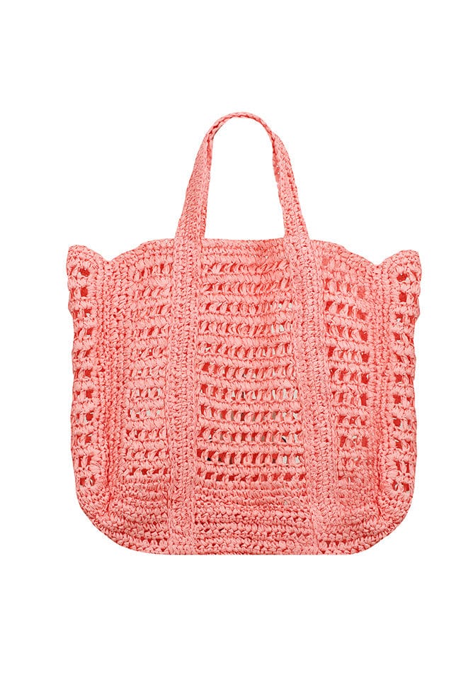 Large woven beach bag in peach colour