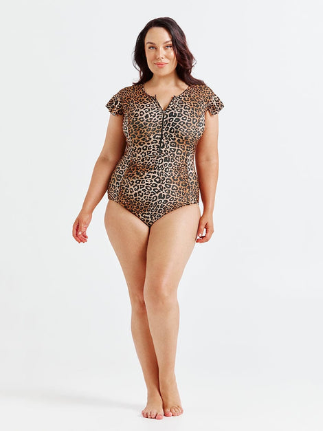 Leopard Sustainable Frill Sleeve One Piece