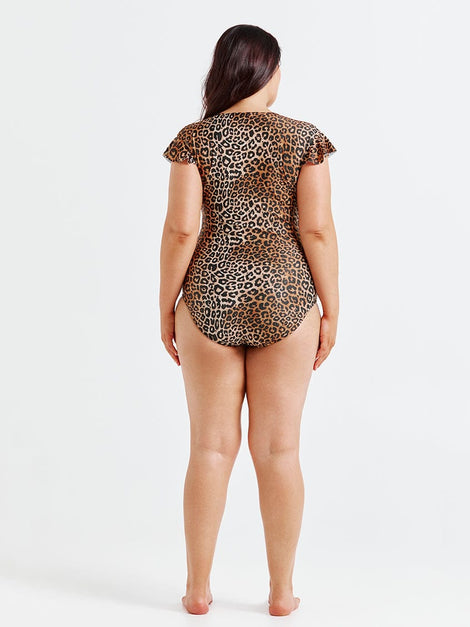 Leopard Sustainable Frill Sleeve One Piece
