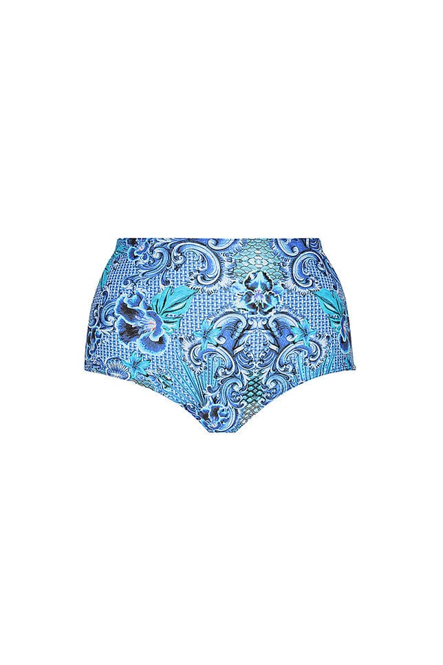 Ghost mannequin blue patterned high waisted bikini bottom