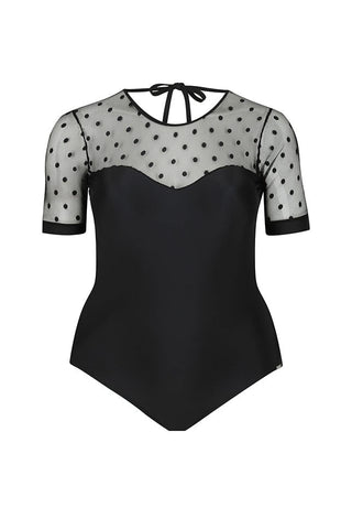 Mesh Polkadot Short Sleeve One Piece