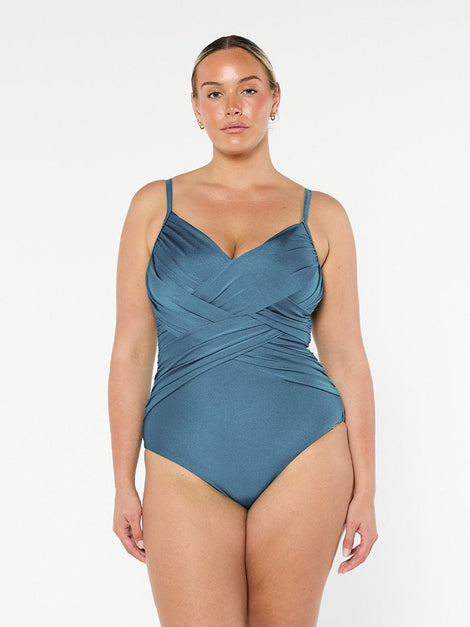 Metallic Steel Criss Cross One Piece