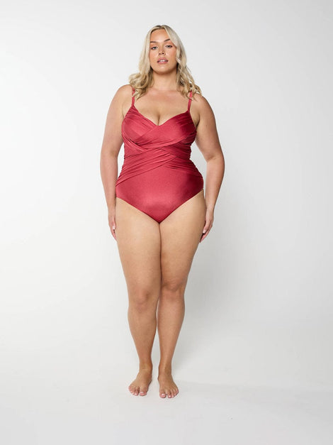 Metallic Sangria Criss Cross One Piece