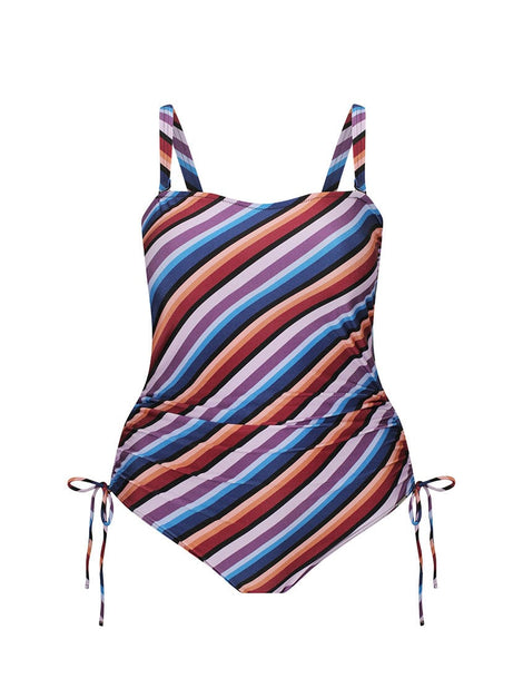 Metallic Stripe Side String Bandeau One Piece